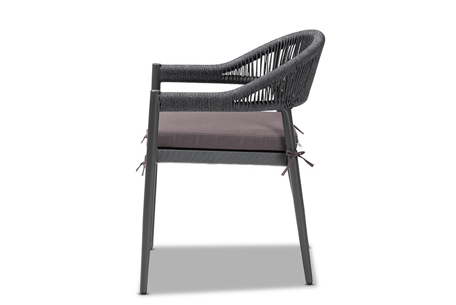 Baxton Studio Wendell Modern and Contemporary Grey Finished Rope and Metal Outdoor Dining Chair | Modishstore | Dining Chairs - 2
