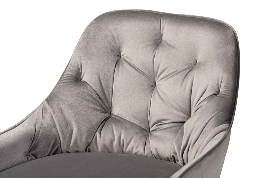 Baxton Studio Catherine Modern and Contemporary Grey Velvet Fabric Upholstered and Walnut Finished 4-Piece Bar Stool Set | Bar Stools | Modishstore - 6