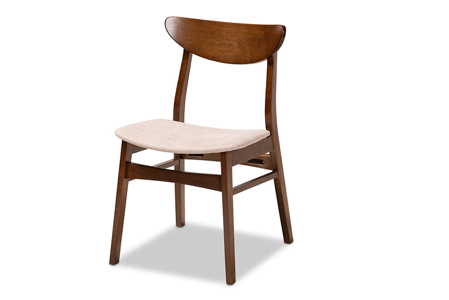 baxton studio philip mid century modern transitional light beige fabric upholstered and walnut brown finished wood 5 piece dining set | Modish Furniture Store-3