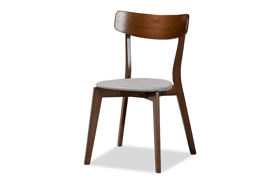 baxton studio rika mid century modern transitional light grey fabric upholstered and walnut brown finished wood 5 piece dining set | Modish Furniture Store-3