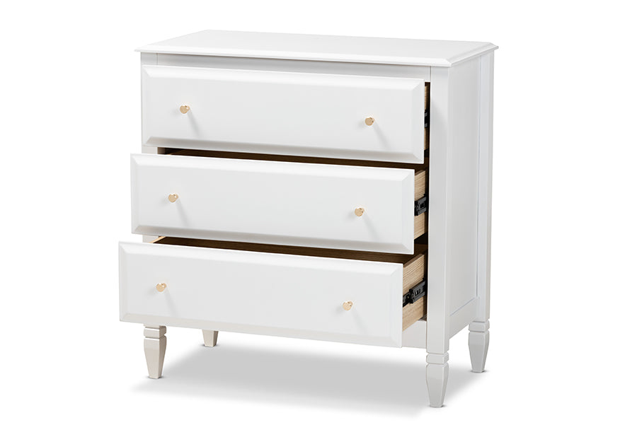 baxton studio naomi classic and transitional white finished wood 3 drawer bedroom chest | Modish Furniture Store-3