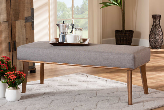 Baxton Studio Odessa Mid-Century Modern Grey Fabric Upholstered and Walnut Brown Finished Wood Dining Bench | Modishstore | Dining Tables