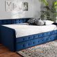 Baxton Studio Jona Modern and Contemporary Transitional Navy Blue Velvet Fabric Upholstered and Button Tufted Full Size Daybed with Trundle | Modishstore | Beds