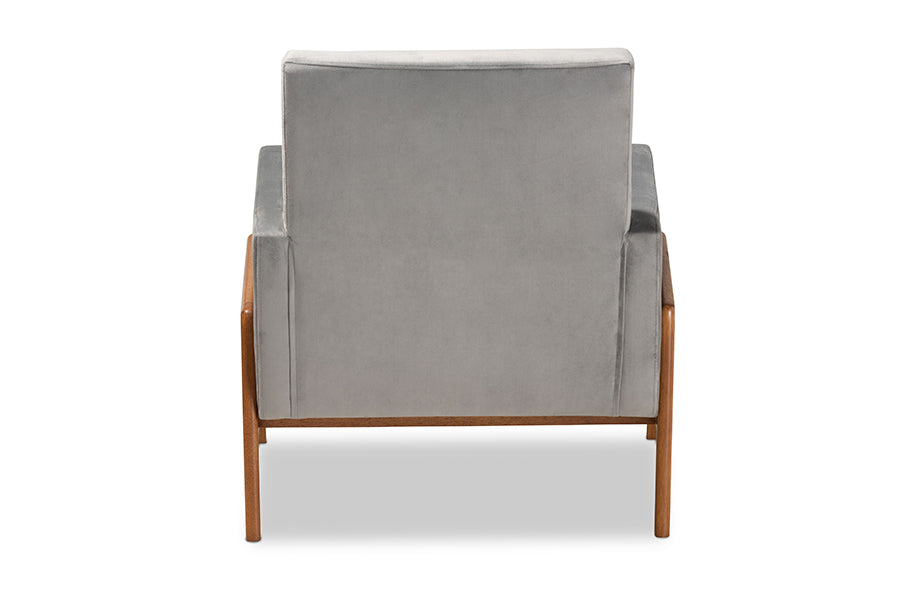Baxton Studio Perris Mid-Century Modern Grey Velvet Wood Lounge Chair | Lounge Chairs | Modishstore - 6