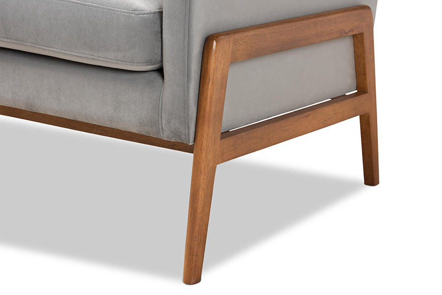 Baxton Studio Perris Mid-Century Modern Grey Velvet Wood Lounge Chair | Lounge Chairs | Modishstore - 4