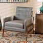 Baxton Studio Perris Mid-Century Modern Grey Velvet Wood Lounge Chair | Lounge Chairs | Modishstore - 2
