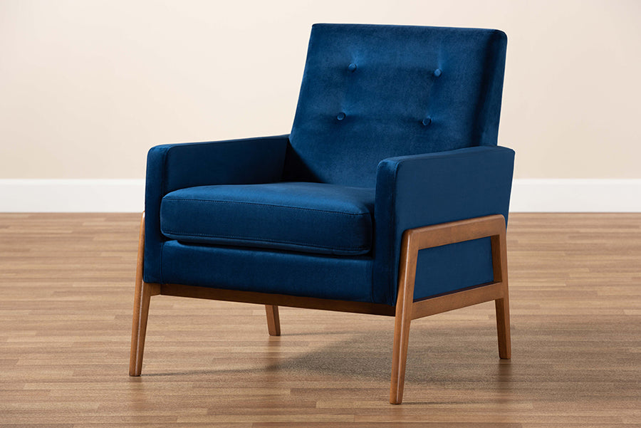 Baxton Studio Perris Mid-Century Modern Grey Velvet Wood Lounge Chair | Lounge Chairs | Modishstore - 11