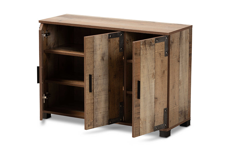 baxton studio cyrille modern and contemporary farmhouse rustic finished wood 3 door shoe cabinet | Modish Furniture Store-3