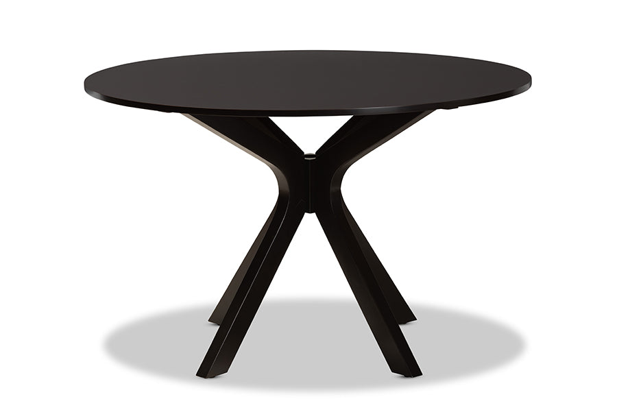 baxton studio kenji modern and contemporary dark brown finished 48 inch wide round wood dining table | Modish Furniture Store-3