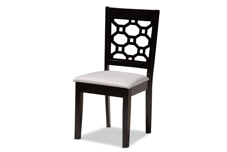 baxton studio henry modern and contemporary grey fabric upholstered and dark brown finished wood 5 piece dining set | Modish Furniture Store-3