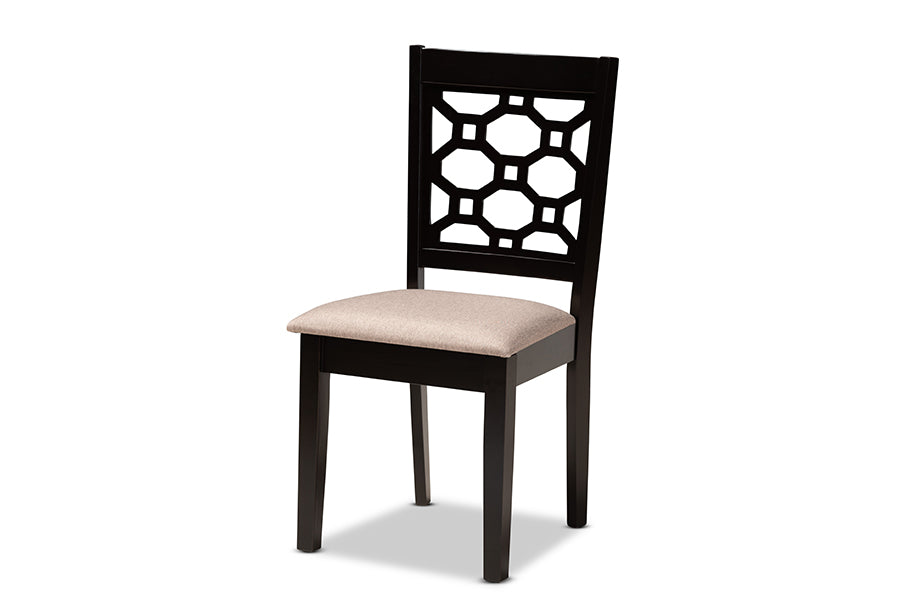 baxton studio henry modern and contemporary sand fabric upholstered and dark brown finished wood 5 piece dining set | Modish Furniture Store-3