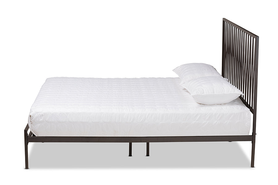baxton studio jeanette modern and contemporary black finished metal queen size platform bed | Modish Furniture Store-3