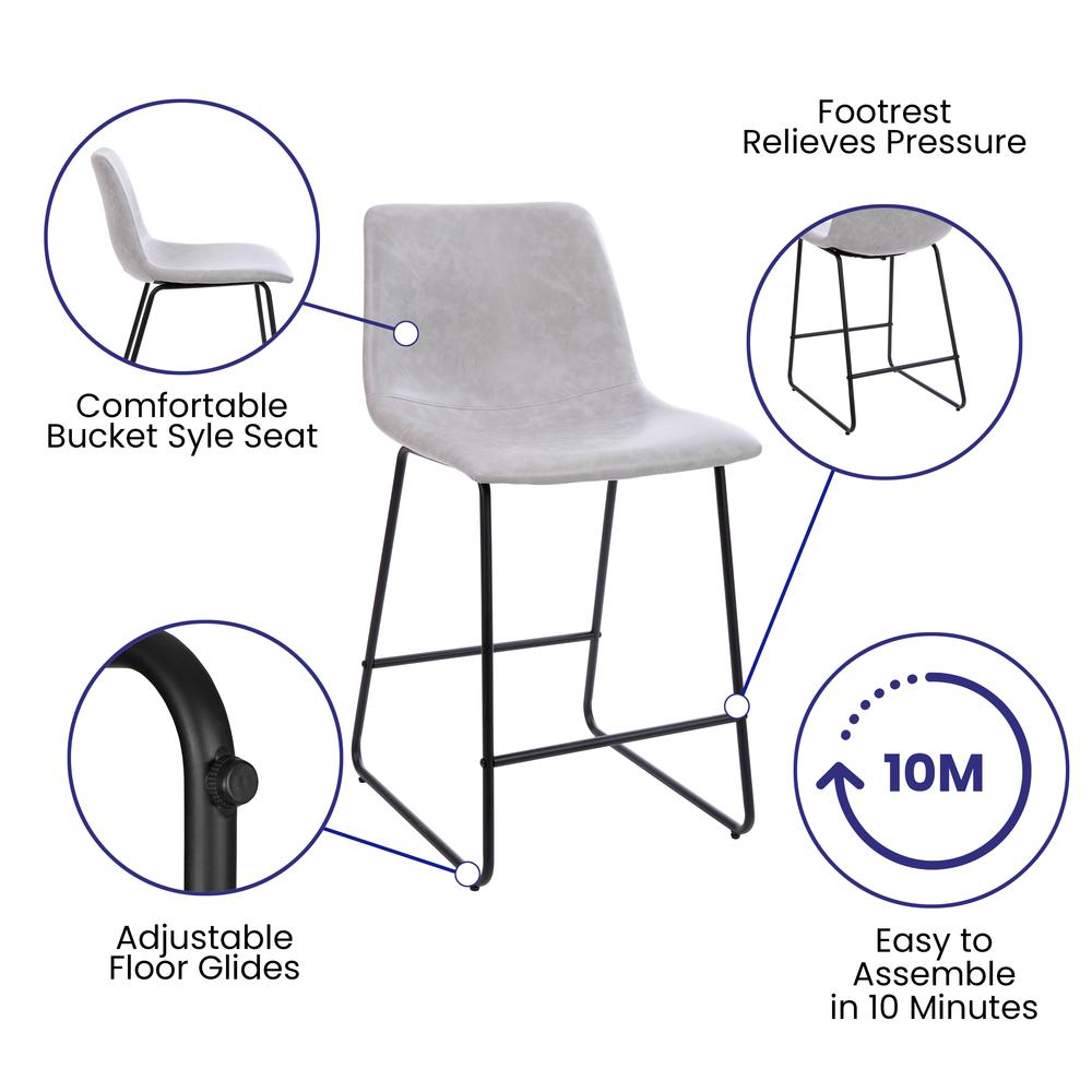 24 Inch Leathersoft Counter Height Barstools In Light Gray, Set Of 2 By Flash Furniture | Bar Stools | Modishstore - 4