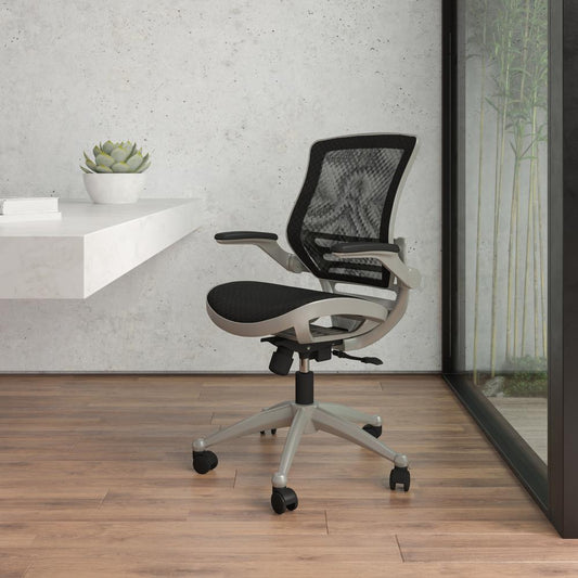 Mid-Back Transparent Black Mesh Executive Swivel Office Chair With Graphite Silver Frame And Flip-Up Arms By Flash Furniture | Office Chairs | Modishstore