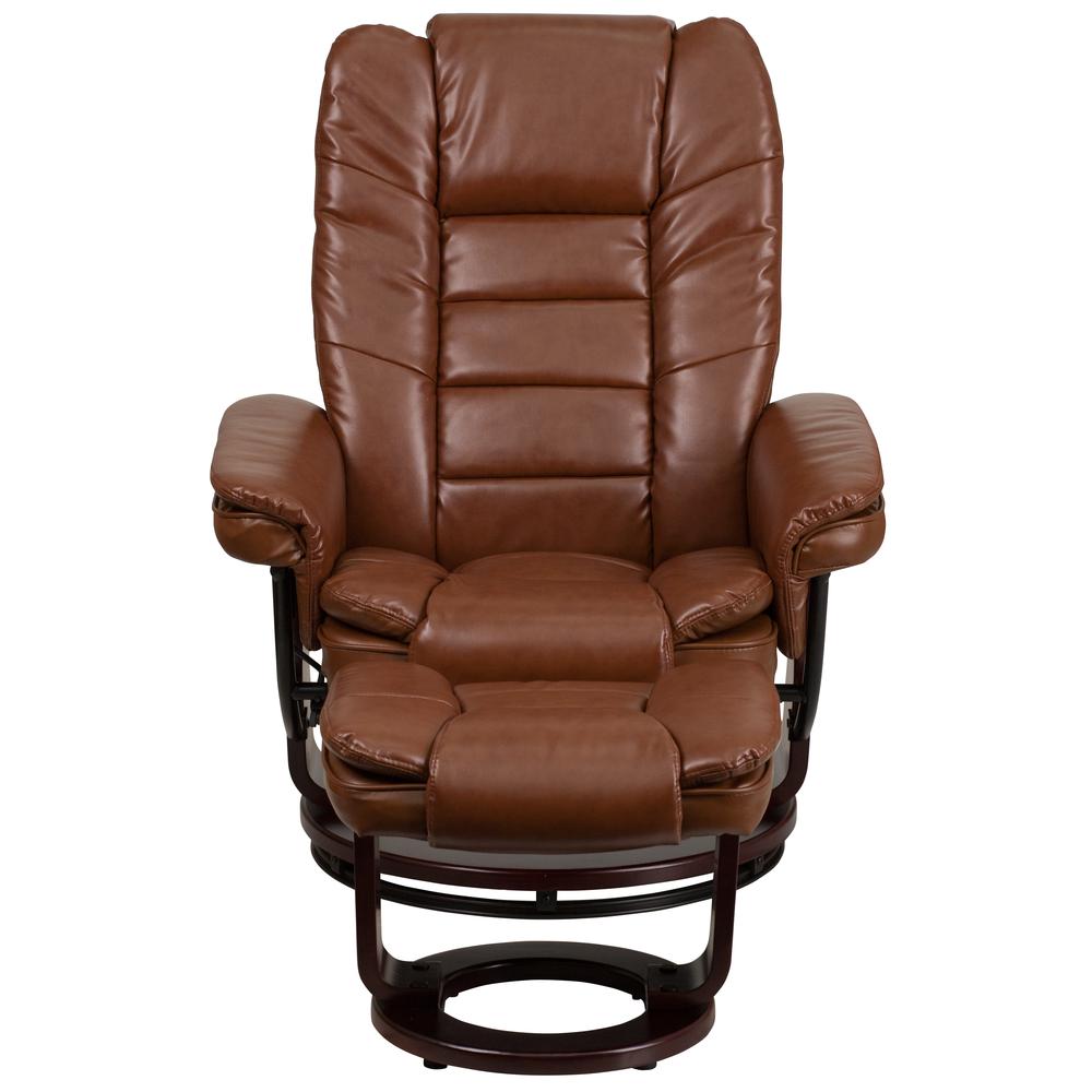 Contemporary Multi-Position Recliner With Horizontal Stitching And Ottoman With Swivel Mahogany Wood Base In Brown Vintage Leather By Flash Furniture | Recliners | Modishstore - 4
