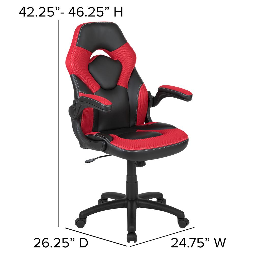 X10 Gaming Chair Racing Office Ergonomic Computer Pc Adjustable Swivel Chair With Flip-Up Arms, Red/Black Leathersoft By Flash Furniture | Office Chairs | Modishstore - 4