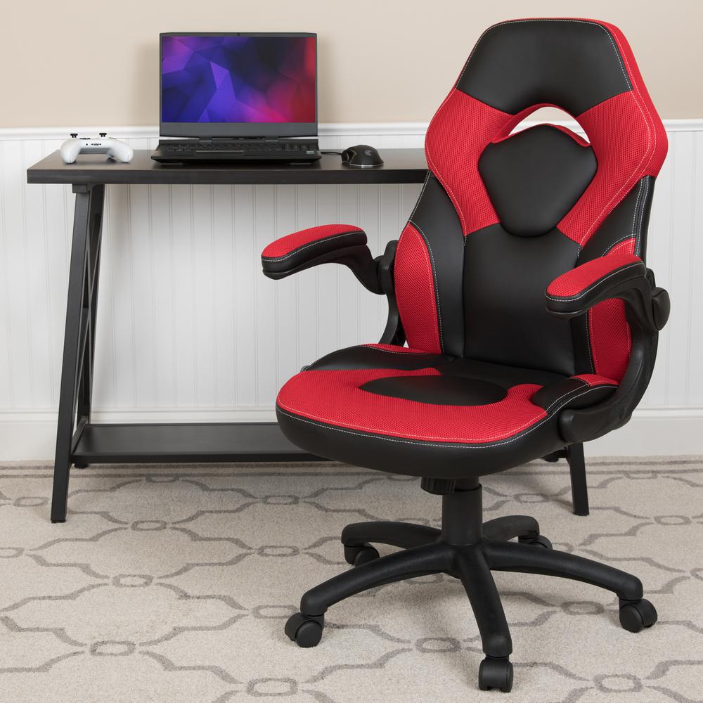 X10 Gaming Chair Racing Office Ergonomic Computer Pc Adjustable Swivel Chair With Flip-Up Arms, Red/Black Leathersoft By Flash Furniture | Office Chairs | Modishstore - 2