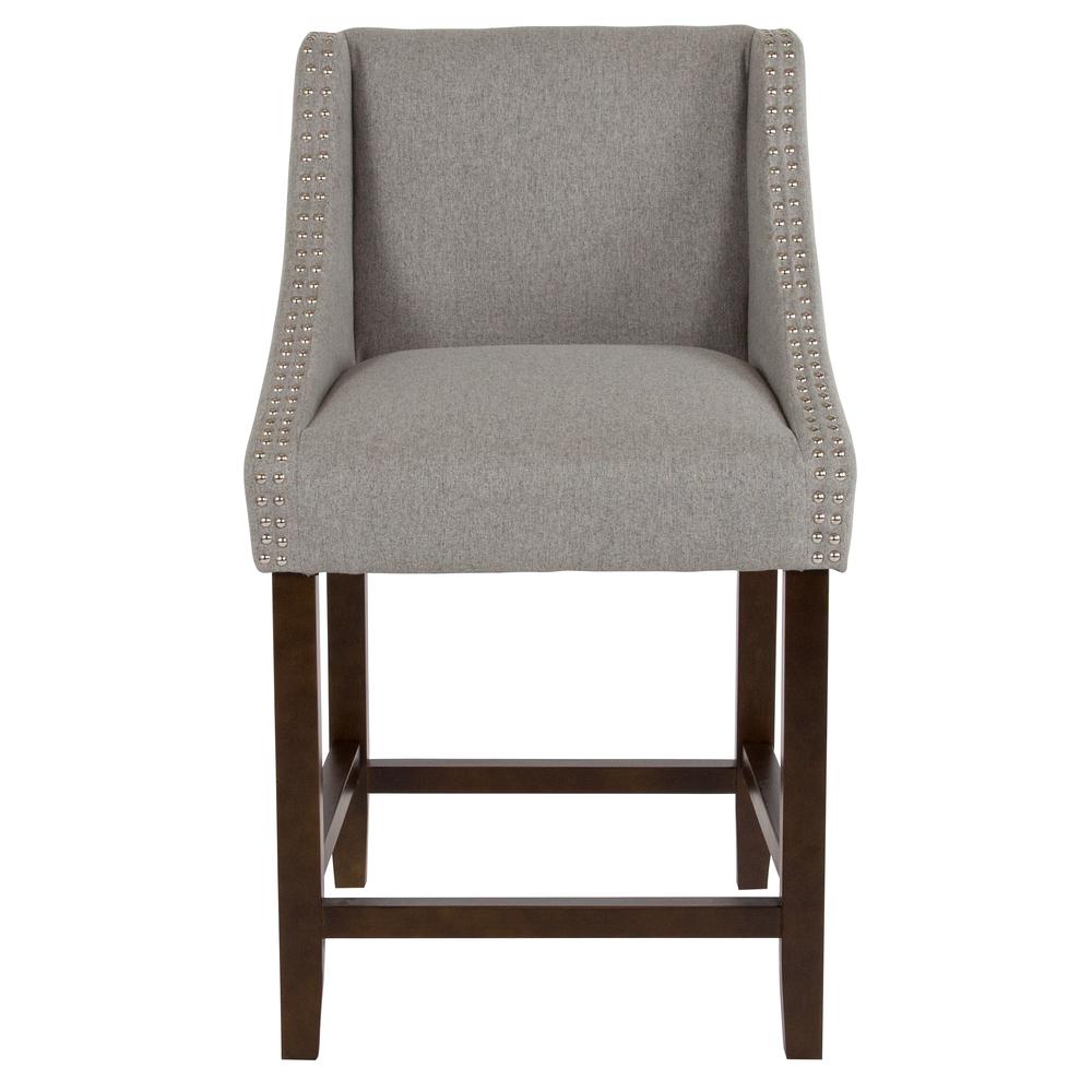 Carmel Series 24" High Transitional Walnut Counter Height Stool With Accent Nail Trim In Light Gray Fabric By Flash Furniture | Bar Stools | Modishstore - 4