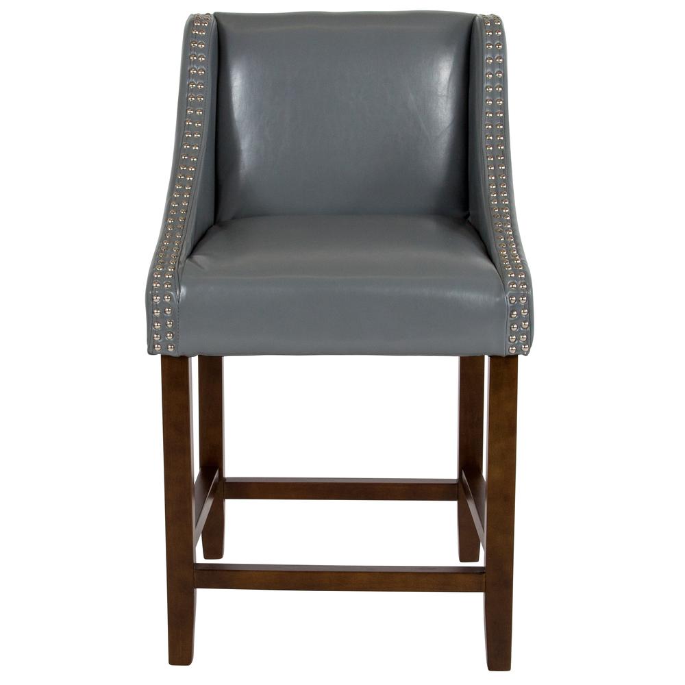 Carmel Series 24" High Transitional Walnut Counter Height Stool With Nail Trim In Light Gray Leathersoft By Flash Furniture | Bar Stools | Modishstore - 4