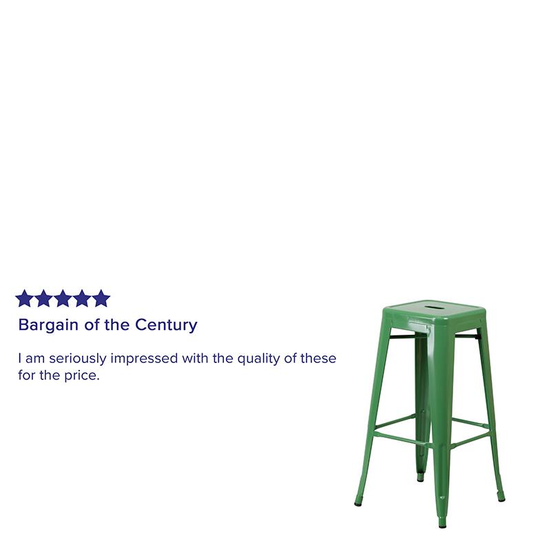 Commercial Grade 30" High Backless Green Metal Indoor-Outdoor Barstool With Square Seat By Flash Furniture | Bar Stools | Modishstore - 4