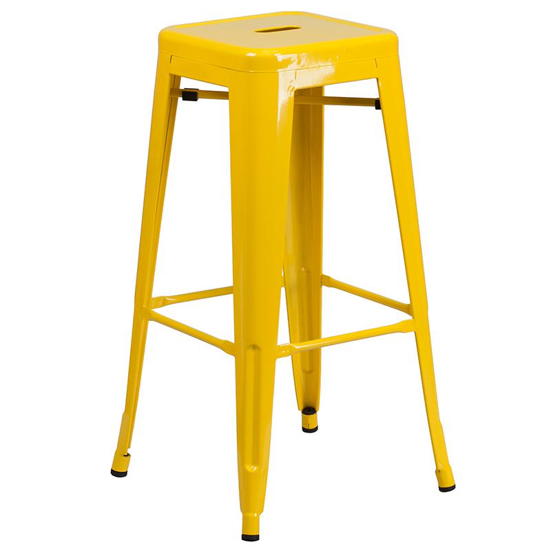 Commercial Grade 30" High Backless Yellow Metal Indoor-Outdoor Barstool With Square Seat By Flash Furniture | Bar Stools | Modishstore - 2