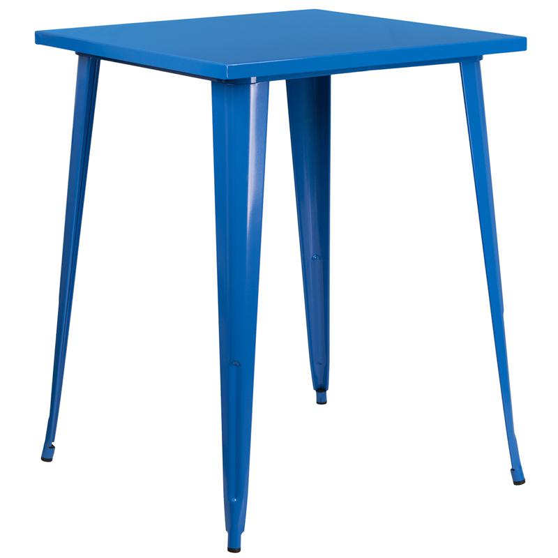 Commercial Grade 31.5" Square Blue Metal Indoor-Outdoor Bar Height Table By Flash Furniture | Outdoor Tables | Modishstore - 2