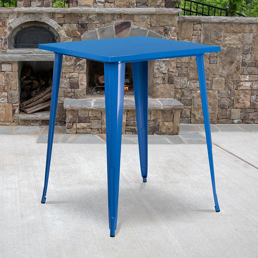 Commercial Grade 31.5" Square Blue Metal Indoor-Outdoor Bar Height Table By Flash Furniture | Outdoor Tables | Modishstore