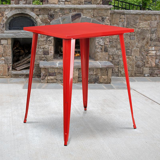 Commercial Grade 31.5" Square Red Metal Indoor-Outdoor Bar Height Table By Flash Furniture | Outdoor Tables | Modishstore