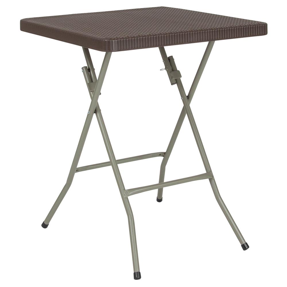 1.95-Foot Square Brown Rattan Plastic Folding Table By Flash Furniture | Side Tables | Modishstore