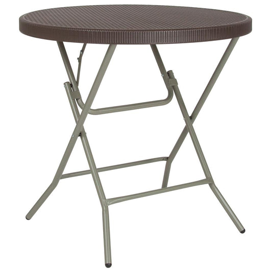 2.6-Foot Round Brown Rattan Plastic Folding Table By Flash Furniture | Side Tables | Modishstore