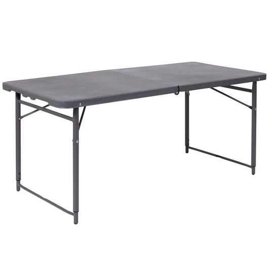 4-Foot Height Adjustable Bi-Fold Dark Gray Plastic Folding Table With Carrying Handle By Flash Furniture | Side Tables | Modishstore