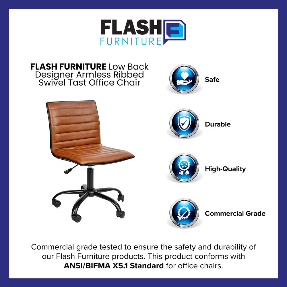 Low Back Designer Armless Brown Ribbed Swivel Task Office Chair With Black Frame And Base By Flash Furniture | Office Chairs | Modishstore - 4