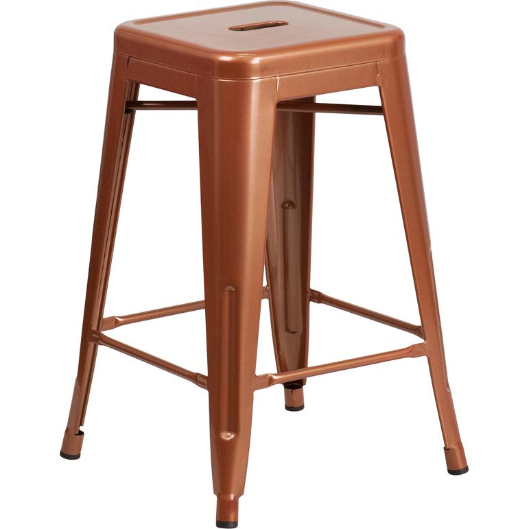 Commercial Grade 24" High Backless Copper Indoor-Outdoor Counter Height Stool By Flash Furniture | Bar Stools | Modishstore - 2