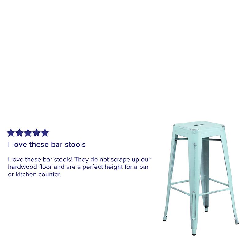 Commercial Grade 30" High Backless Distressed Green-Blue Metal Indoor-Outdoor Barstool By Flash Furniture | Bar Stools | Modishstore - 4
