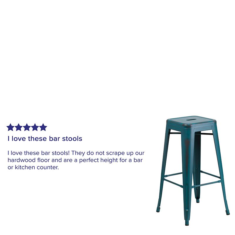 Commercial Grade 30" High Backless Distressed Kelly Blue-Teal Metal Indoor-Outdoor Barstool By Flash Furniture | Bar Stools | Modishstore - 4