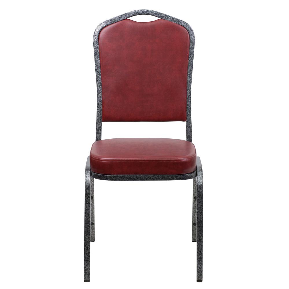 Hercules Series Crown Back Stacking Banquet Chair In Burgundy Vinyl - Silver Vein Frame By Flash Furniture | Side Chairs | Modishstore - 4