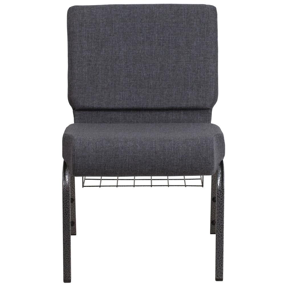 Hercules Series 21''W Church Chair In Dark Gray Fabric With Book Rack - Silver Vein Frame By Flash Furniture | Side Chairs | Modishstore - 4