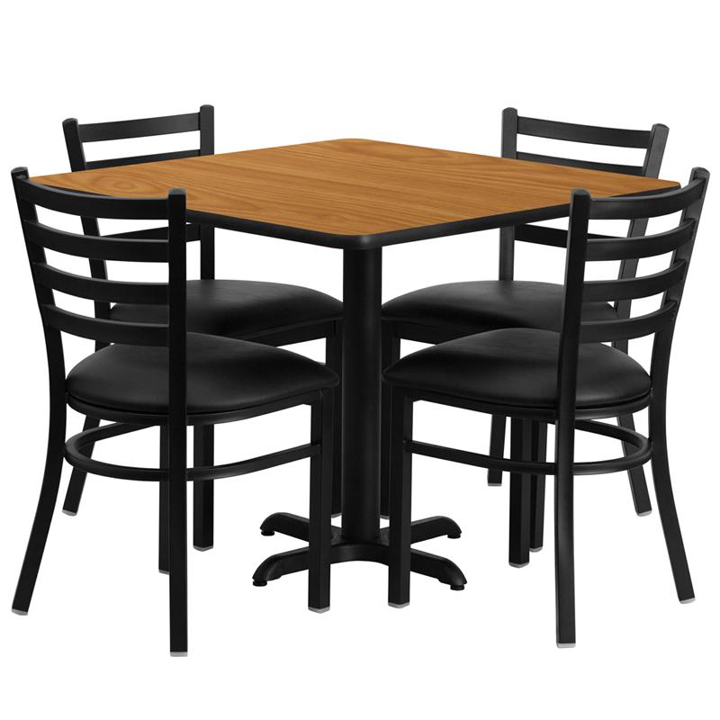 36'' Square Natural Laminate Table Set With X-Base And 4 Ladder Back Metal Chairs - Black Vinyl Seat By Flash Furniture | Dining Sets | Modishstore - 2