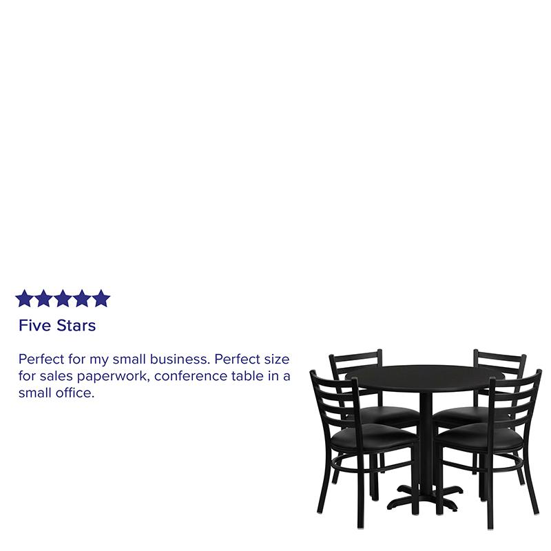 36'' Round Black Laminate Table Set With X-Base And 4 Ladder Back Metal Chairs - Black Vinyl Seat By Flash Furniture | Dining Sets | Modishstore - 4