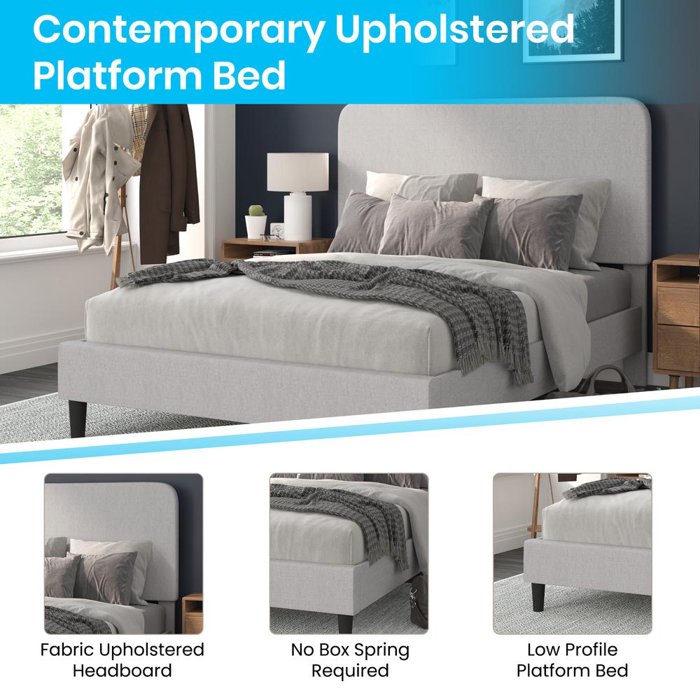 Addison Light Grey Queen Fabric Upholstered Platform Bed - Headboard With Rounded Edges - No Box Spring Or Foundation Needed By Flash Furniture | Beds | Modishstore - 4