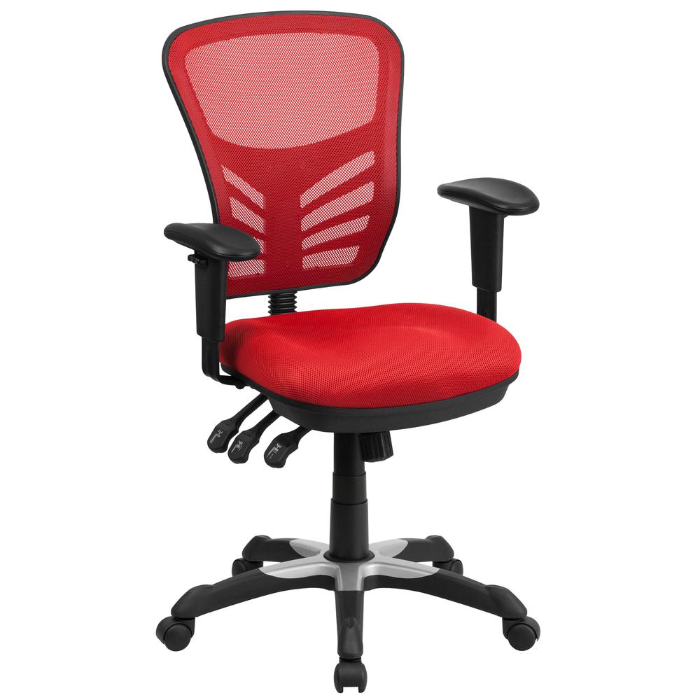 Mid-Back Red Mesh Multifunction Executive Swivel Ergonomic Office