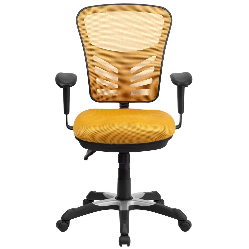 Mid-Back Yellow-Orange Mesh Multifunction Executive Swivel Ergonomic Office Chair With Adjustable Arms By Flash Furniture | Office Chairs | Modishstore - 4