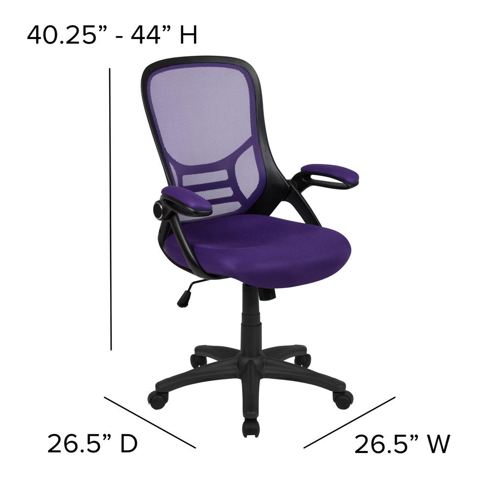 High Back Purple Mesh Ergonomic Swivel Office Chair With Black Frame And Flip-Up Arms By Flash Furniture | Office Chairs | Modishstore - 4