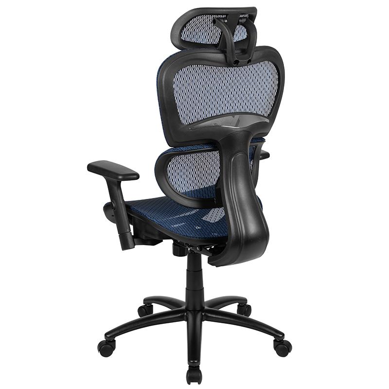 Ergonomic Mesh Office Chair With 2-To-1 Synchro-Tilt, Adjustable Headrest, Lumbar Support, And Adjustable Pivot Arms In Blue By Flash Furniture | Office Chairs | Modishstore - 4