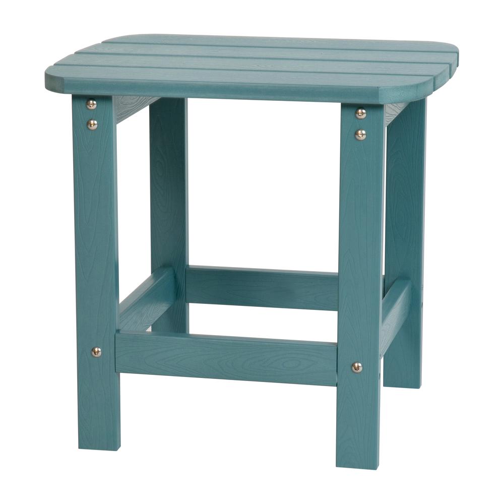 Charlestown All-Weather Poly Resin Wood Adirondack Side Table In Teal By Flash Furniture | Side Tables | Modishstore - 2