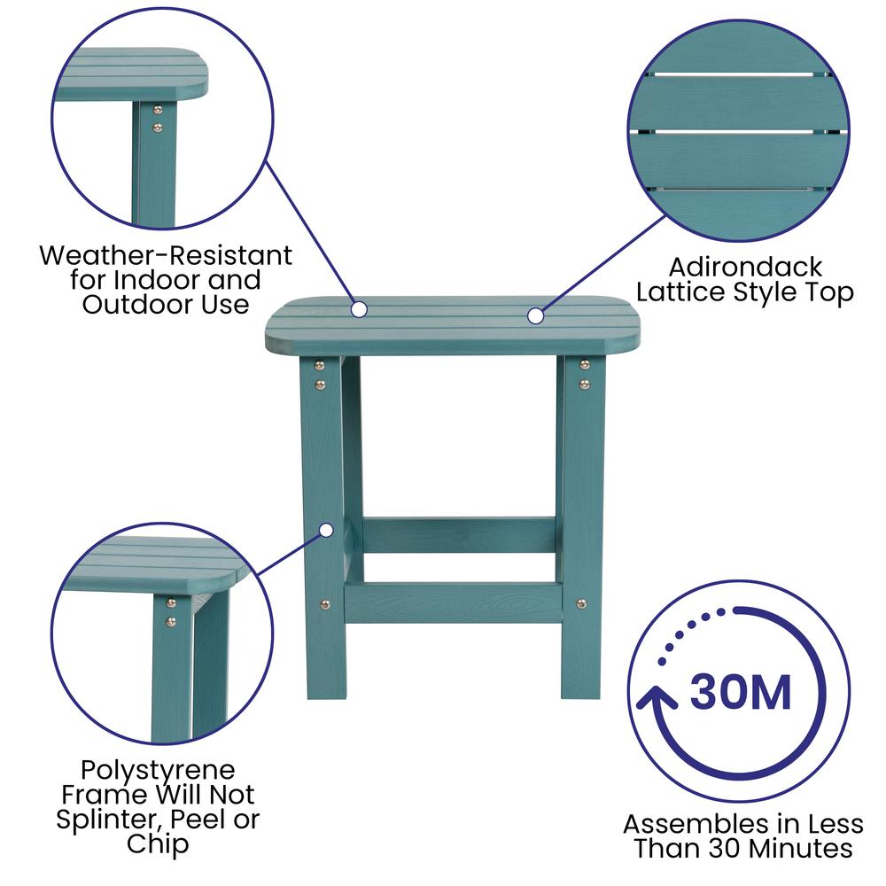 Charlestown All-Weather Poly Resin Wood Adirondack Side Table In Teal By Flash Furniture | Side Tables | Modishstore - 4