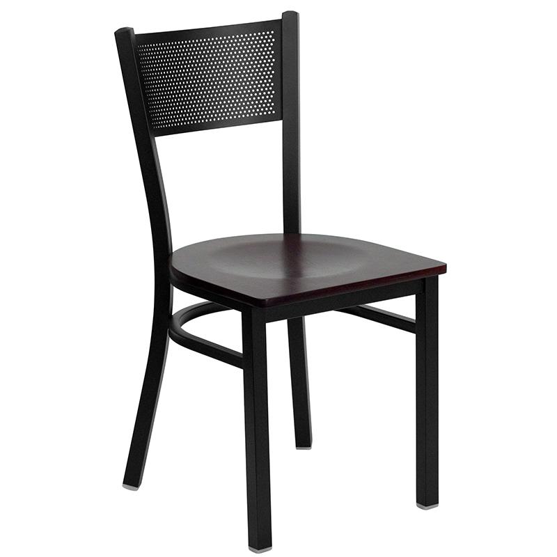 36'' Square Black Laminate Table Set With 4 Grid Back Metal Chairs - Mahogany Wood Seat By Flash Furniture | Dining Sets | Modishstore - 4