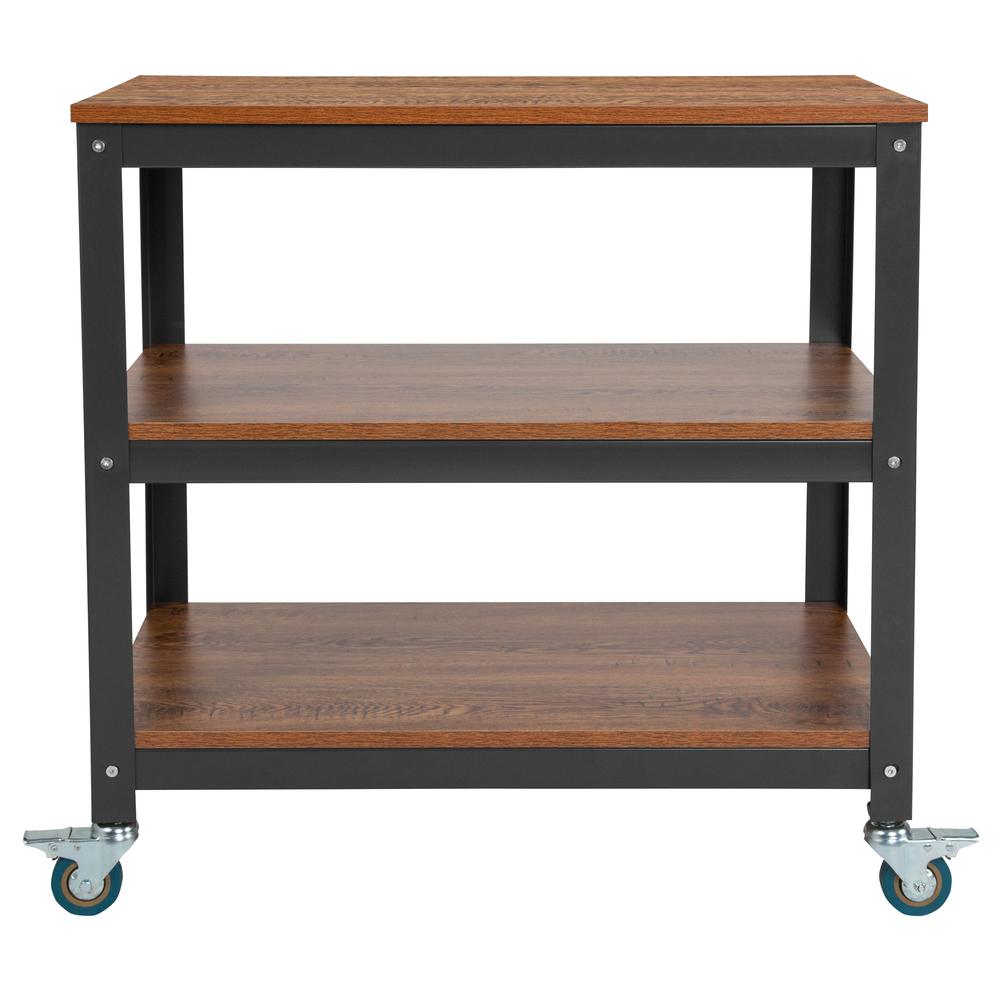 Livingston Collection 30"W Rolling Storage Cart With Metal Wheels In Brown Oak Wood Grain Finish By Flash Furniture | Shelves & Shelving Units | Modishstore - 2