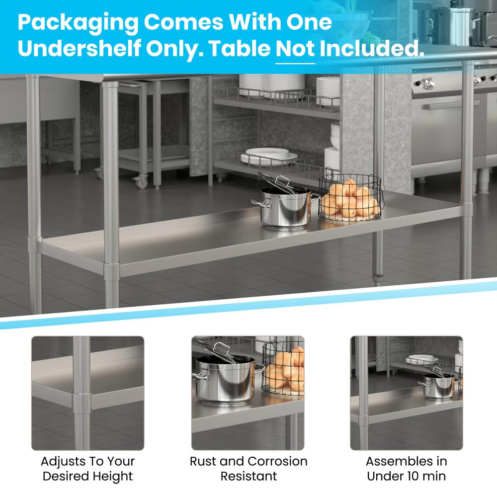 Galvanized Under Shelf For Work Tables - Adjustable Lower Shelf For 24" X 60" Stainless Steel Tables By Flash Furniture | Shelves & Shelving Units | Modishstore - 4