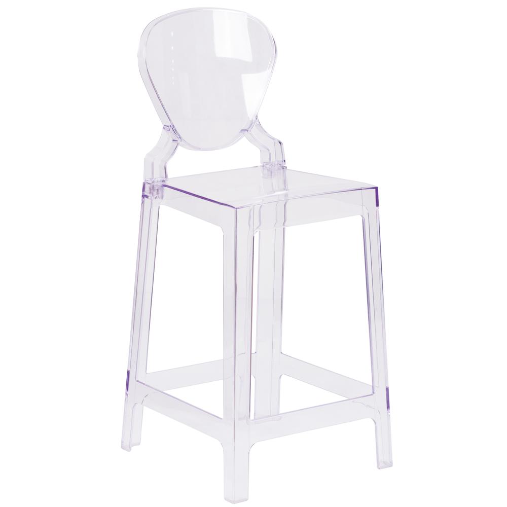 Ghost Counter Stool With Tear Back In Transparent Crystal By Flash Furniture | Bar Stools | Modishstore